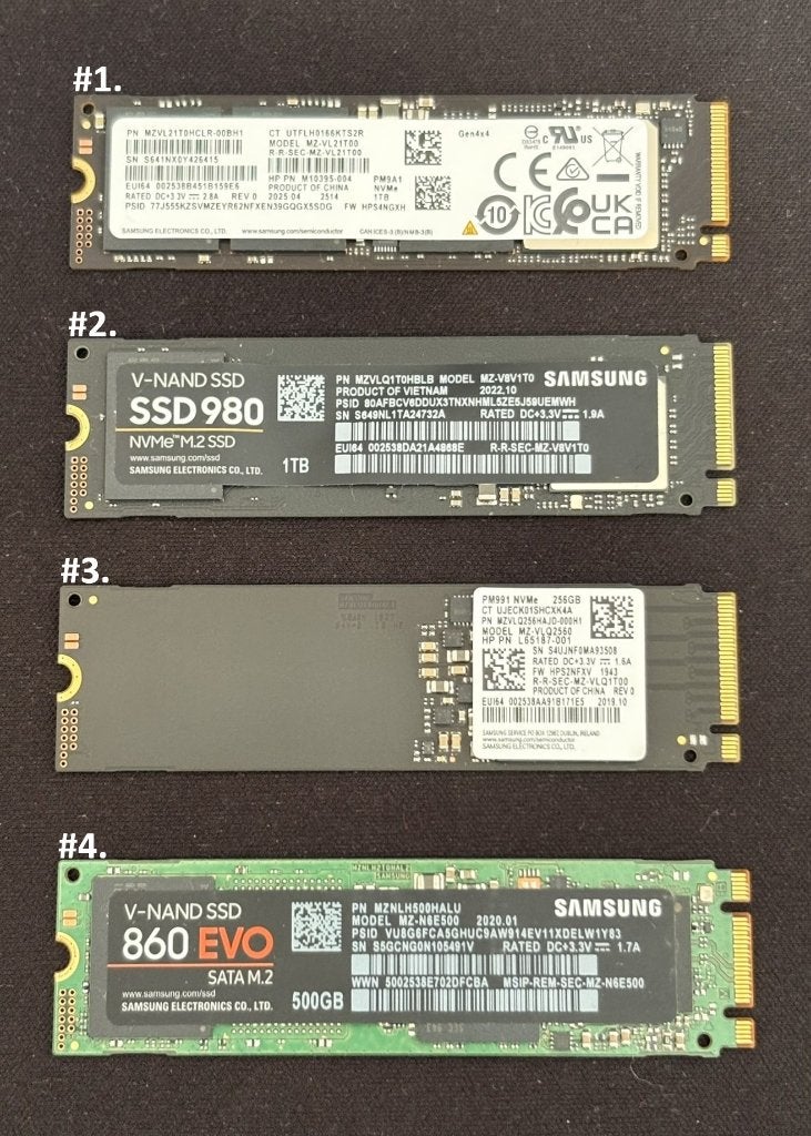 M.2 SSD NVMe, 1TB, 500GB, 256GB (Zie Beschrijving voor info), Ophalen, Intern, SSD, Zo goed als nieuw