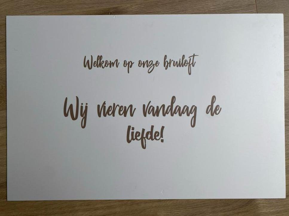 Welkomstbord Bruiloft - Wij vieren vandaag de liefde 40x60, Ophalen of Verzenden, Nieuw, Versiering, Geboorte of Huwelijk