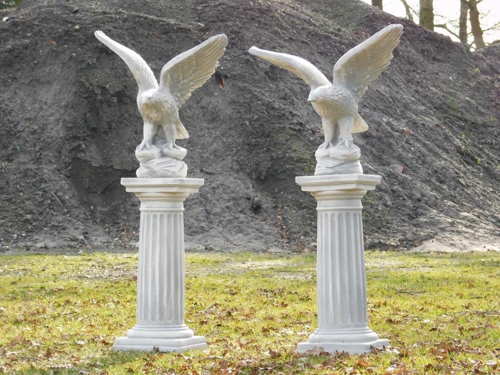 Set van 2 Adelaars op Sokkel - 130 cm - Steen, Dierenbeeld, Steen, ., Ophalen of Verzenden