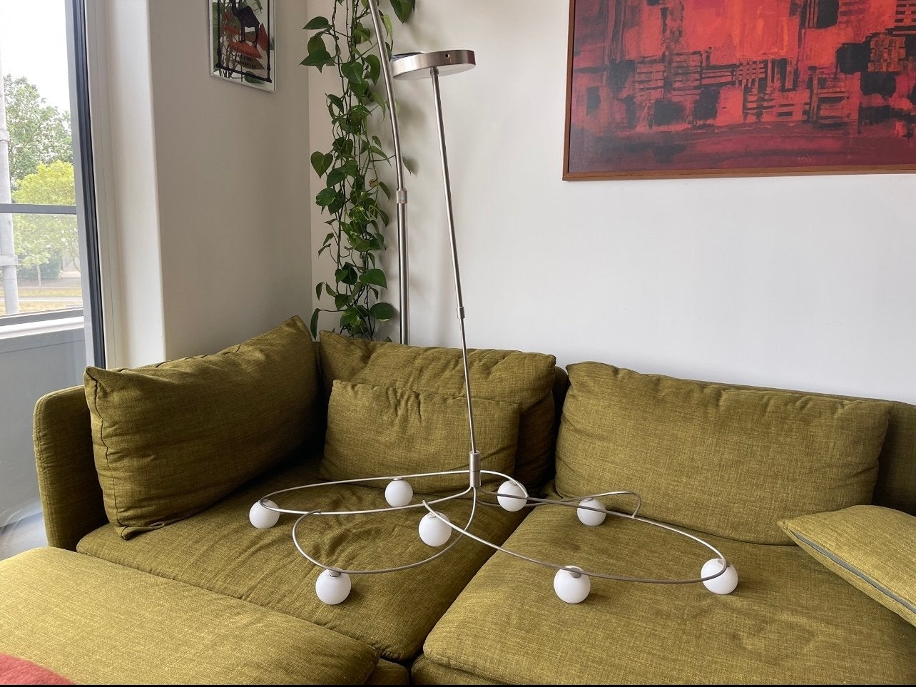 Moderne Chroom/IJzeren Hanglamp met Melkglas Bollen, Ophalen, G4, Modern, Glas