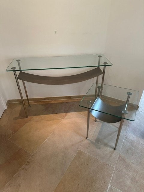 Sidetable (Glas) met bijpassende bijzettafel, Huis en Inrichting, Ophalen, 100 tot 150 cm, Glas, Zo goed als nieuw
