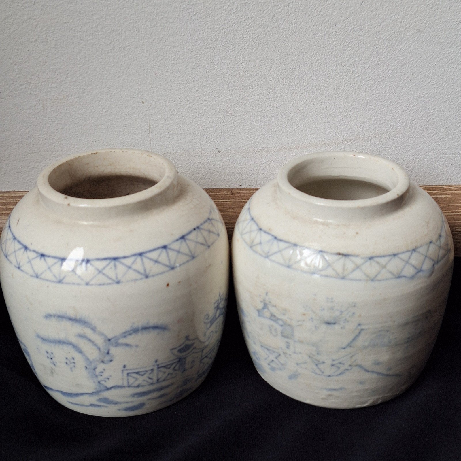 Gemberpot 2 gemberpotten blauw wit, Ophalen of Verzenden