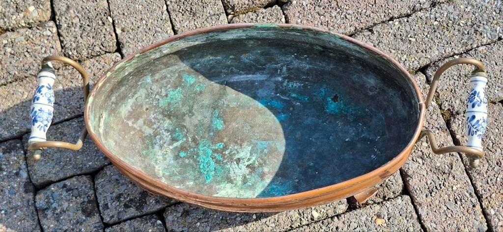 Koperen potten met Delfts blauwe handvatten, Antiek en Kunst, Antiek | Koper en Brons, Ophalen, Koper