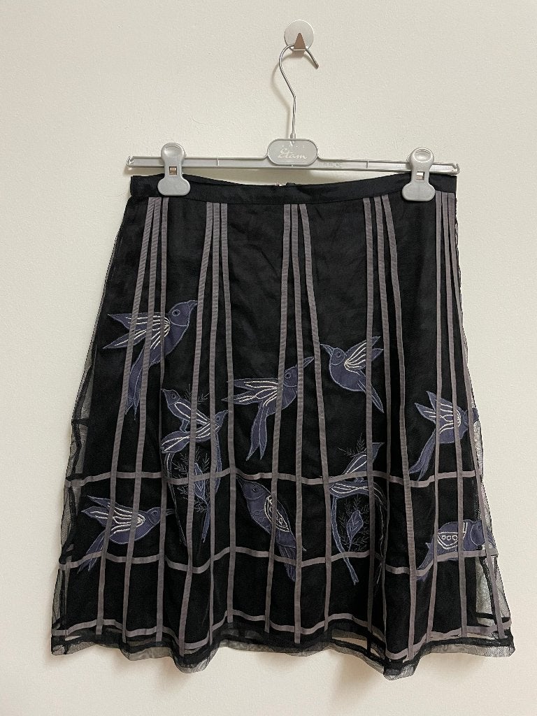 R50 - Zwarte Didi rok met vogel opdruk maat S (1), Kleding | Dames, Maat 38/40 (M), Zwart, Ophalen of Verzenden, Zo goed als nieuw