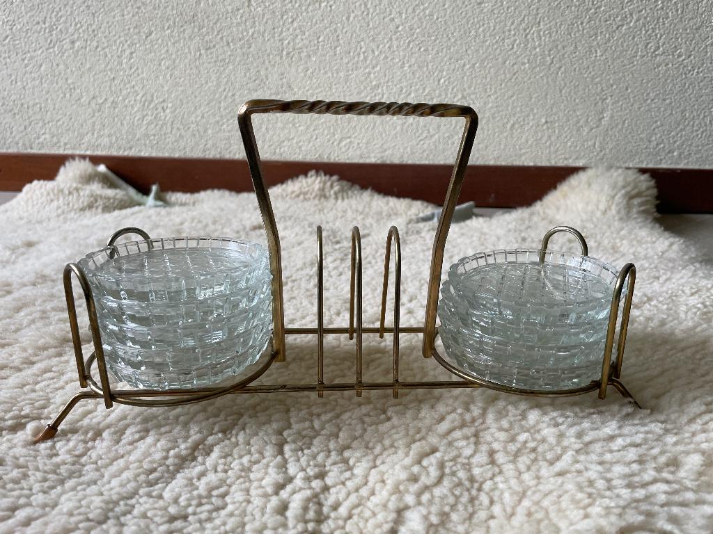 Te koop vintage rekje met onderzetters, Ophalen of Verzenden, Gebruikt, Overig