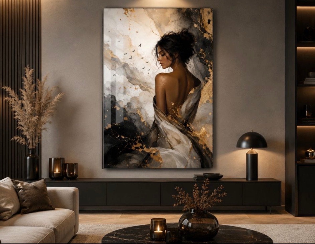 Plexiglas Schilderij Vrouw in Elegante Stijl 120x80cm, Ophalen of Verzenden, Kunststof, Achter glas, Figuren