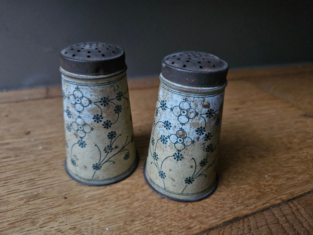 Vintage metalen peper en zout stel, Ophalen of Verzenden