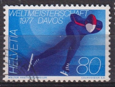 Zwitserland 1977 WK Langebaan schaatsen Davos, Verzenden, Gestempeld, Sport