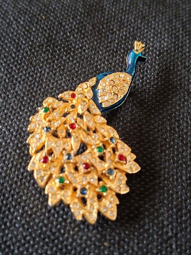 broche pauw met strass zo goed als nieuw, Overige materialen, 4 tot 7 cm, Verzenden, Zo goed als nieuw