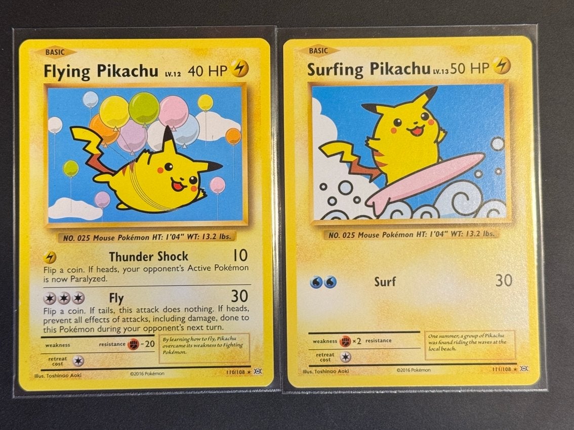 Flying en surfing pikachu evolutions secret rare, Ophalen of Verzenden, Zo goed als nieuw
