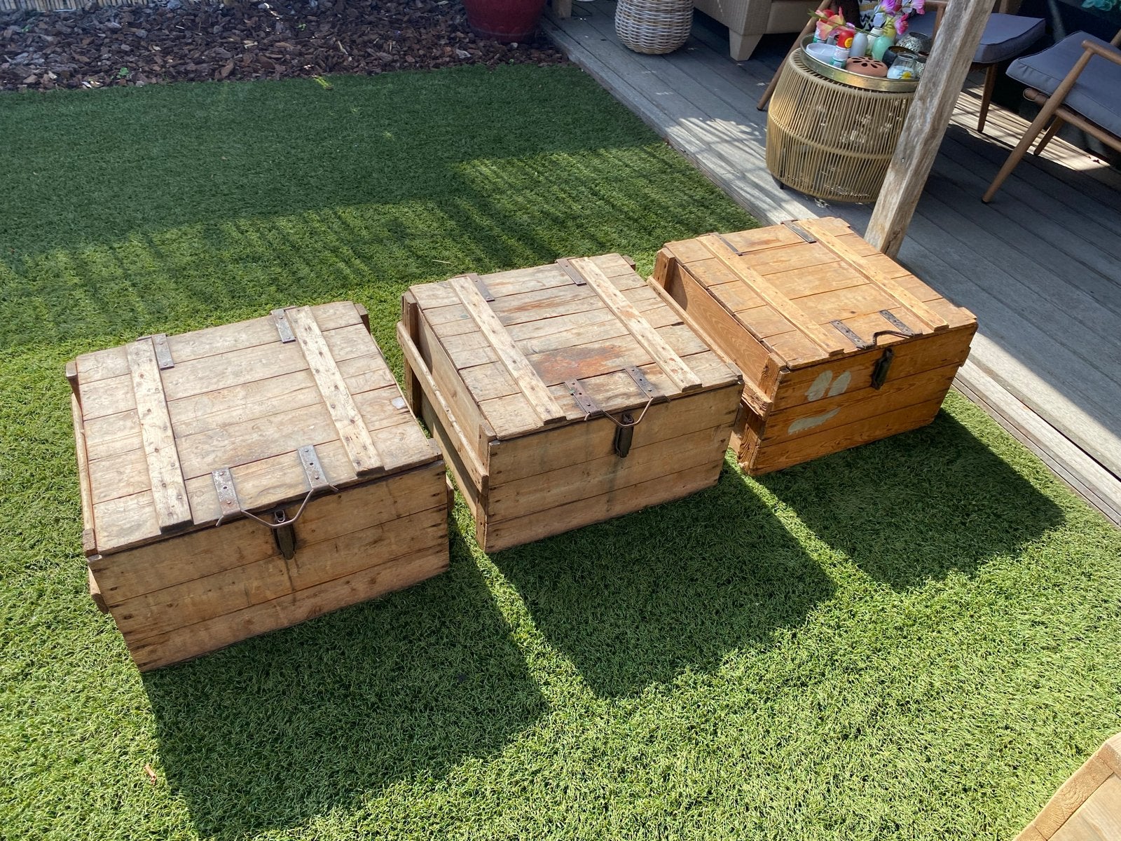 Set van 3 oudehouten bakkerij/bakkers kisten, verkade, Ophalen, Gebruikt