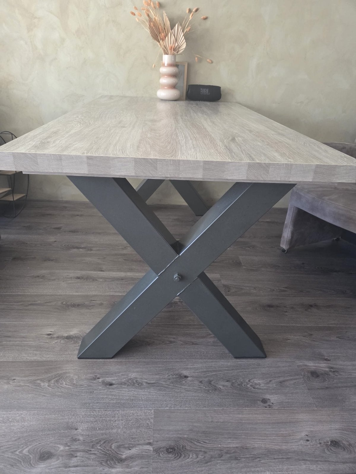 Eettafel 160x90x77cm met X-poten, Huis en Inrichting, Tafels | Eettafels, Gebruikt, 150 tot 200 cm, Vier personen, Rechthoekig