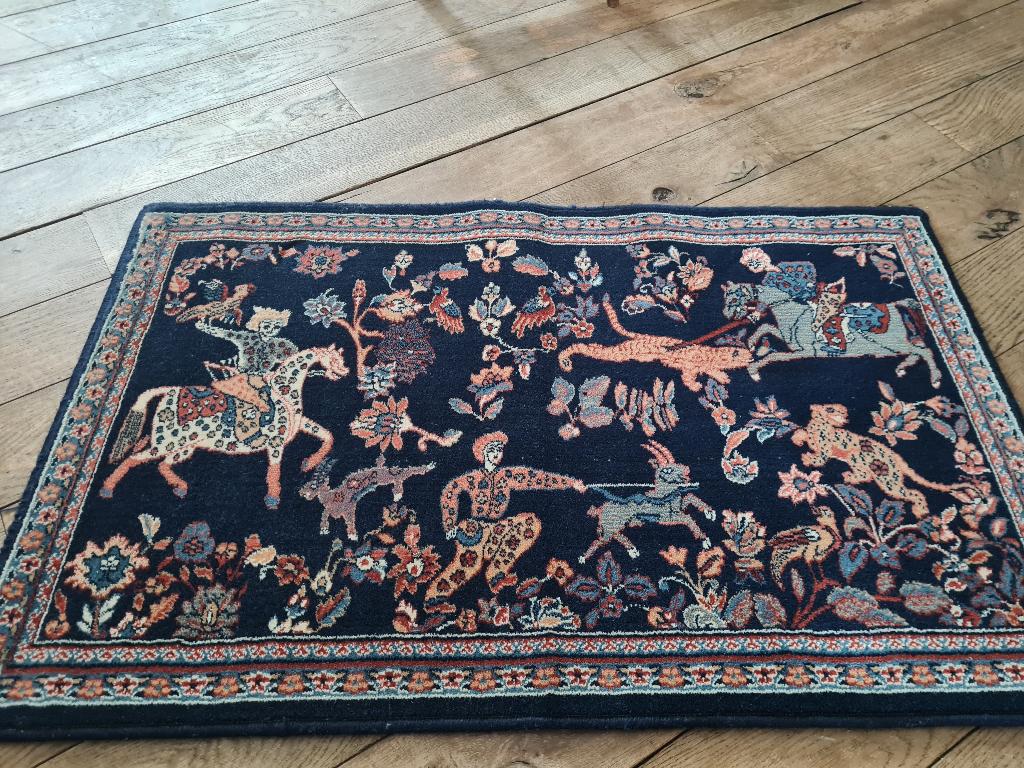 Vintage wollen vloerkleed badmat deurmat 93 x58