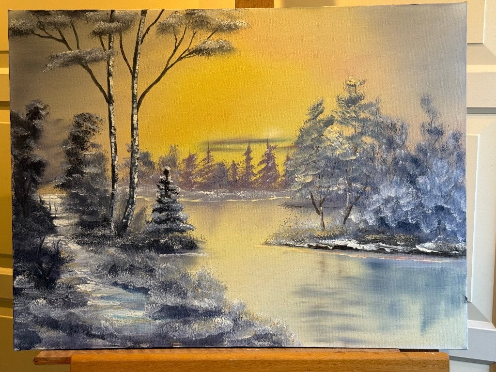 Olieverf op doek: Winterlandschap, Ophalen of Verzenden, Klassiek, Olieverf, Landschap