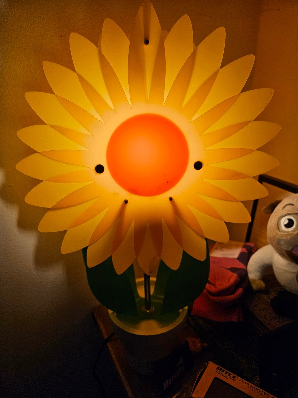 Vintage zonnebloem lamp in bloempot - Jaren 80/90 pop art, Ophalen, Kunststof, Gebruikt, Overige merken