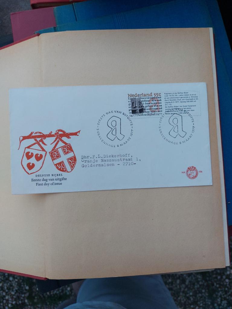 Eerstedagenvelop Delftse Bijbel 1977, gestempeld, Ophalen of Verzenden, Na 1940, Gestempeld
