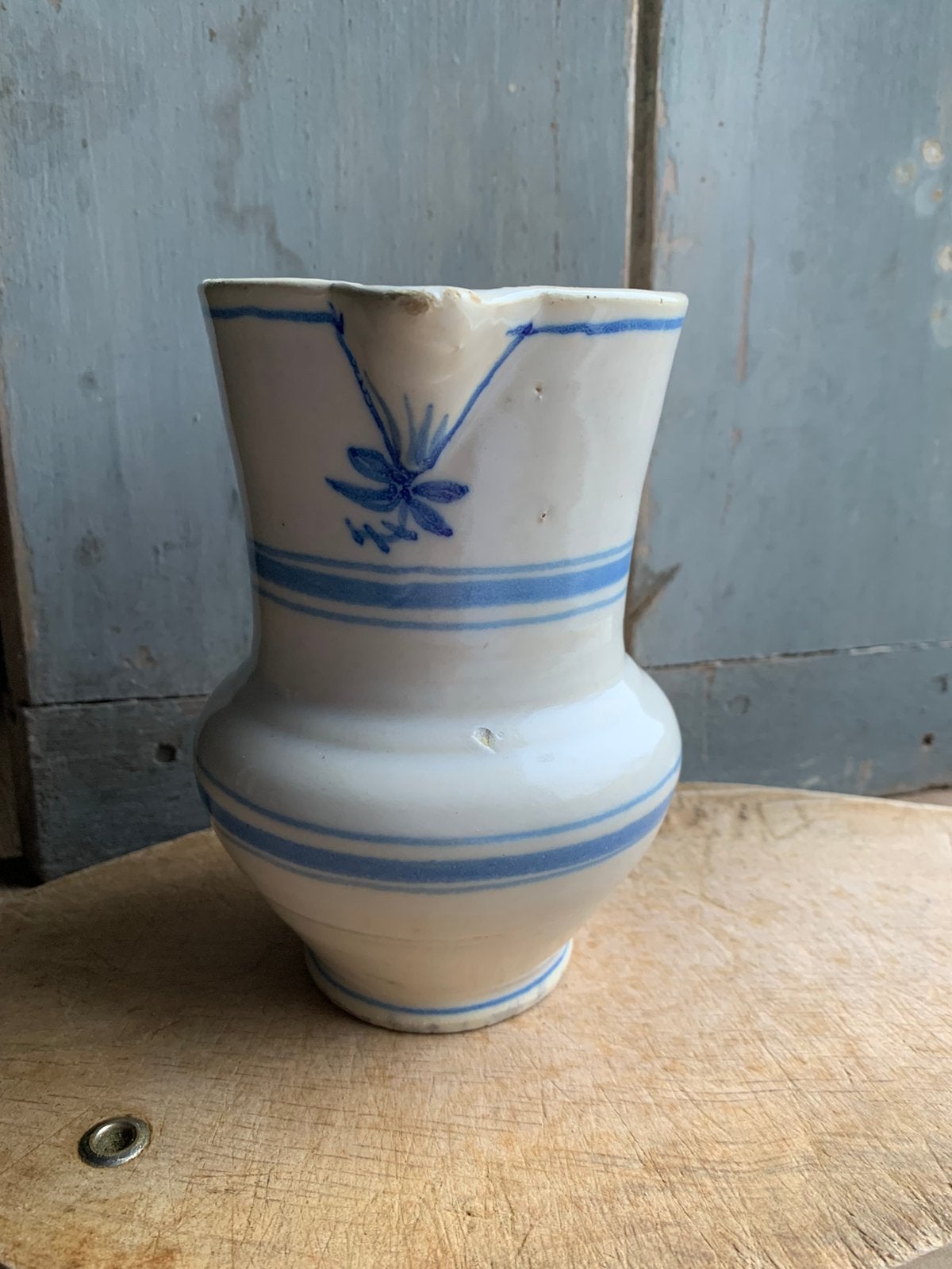 Italiaanse aardewerk waterkan/ vaas. Blauw/wit. “Bikkel”, Ophalen of Verzenden