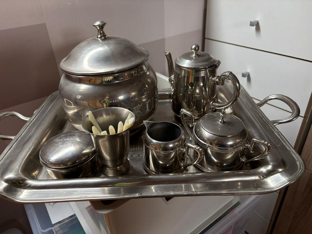 Vintage Verzilverd Theeservies met Dienblad - 6 Delen, Ophalen, Zo goed als nieuw