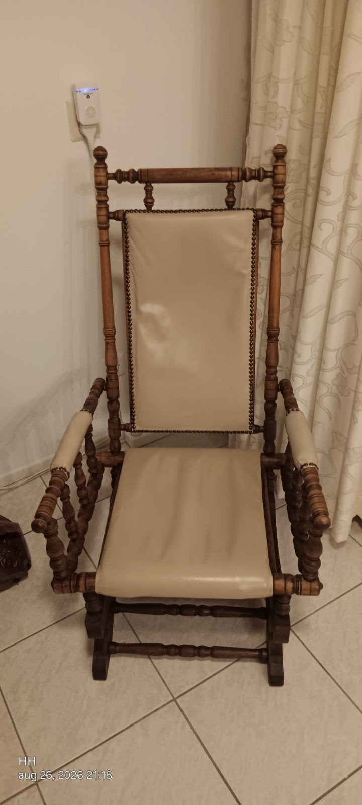 Antieke Schommelstoel met Lederen Bekleding, Antiek en Kunst, Antiek | Meubels | Stoelen en Banken, Ophalen