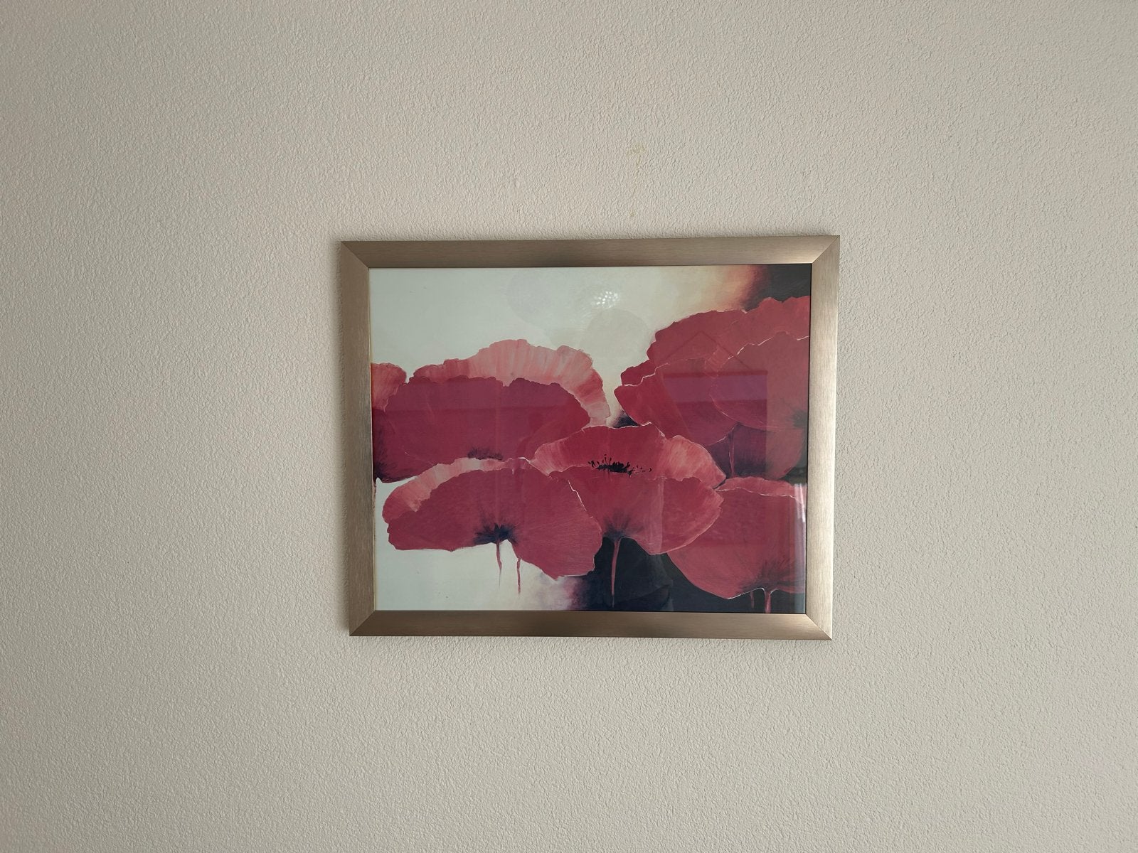 Schilderij met rode klaprozen in lijst 45 x 55 cm, Ophalen of Verzenden, Overige materialen, Ingelijst, Bloemen