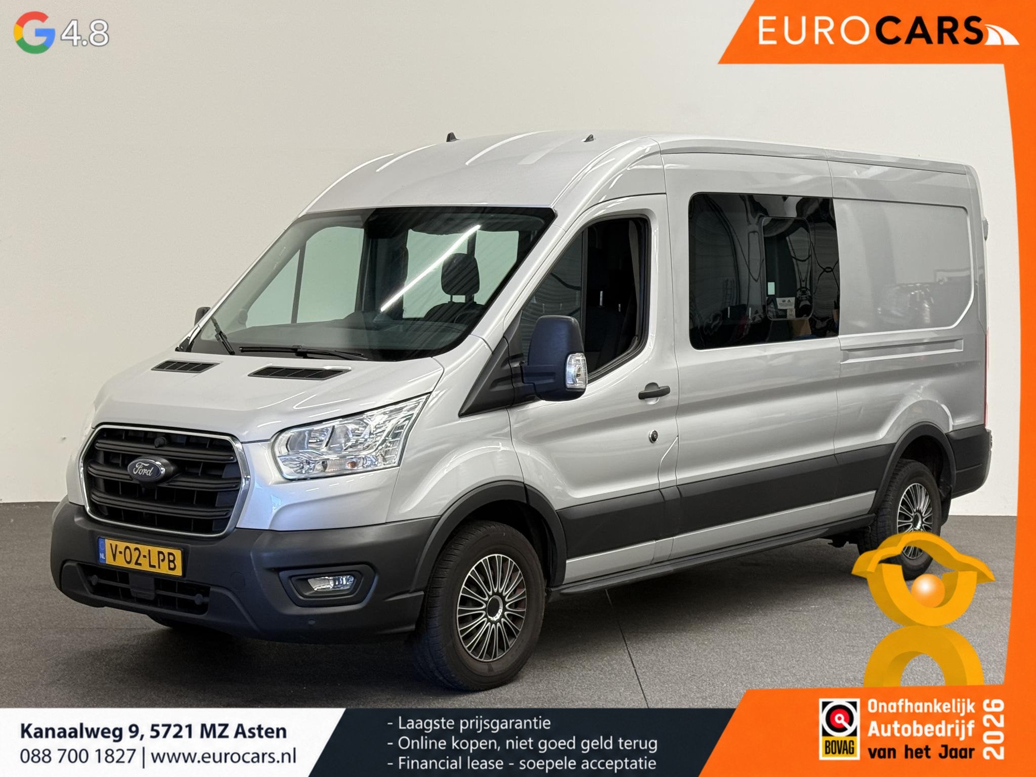 Ford Transit 350 2.0 TDCI L3H2 Dubbele Cabine Trend Airco Cr, Auto's, Voorwielaandrijving, 4 cilinders, 129 pk, 2500 kg