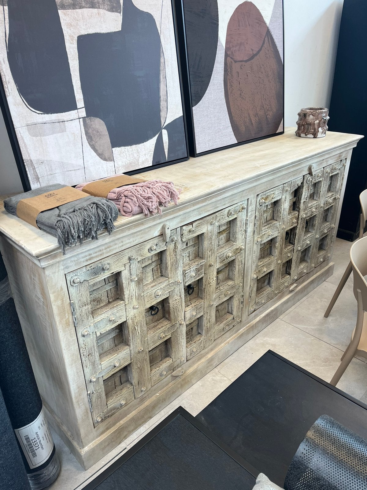 Magazijn leegverkoop dressoir Bohemian ibiza oud hout white, Hout, Nieuw, Mediterraans, Ophalen of Verzenden