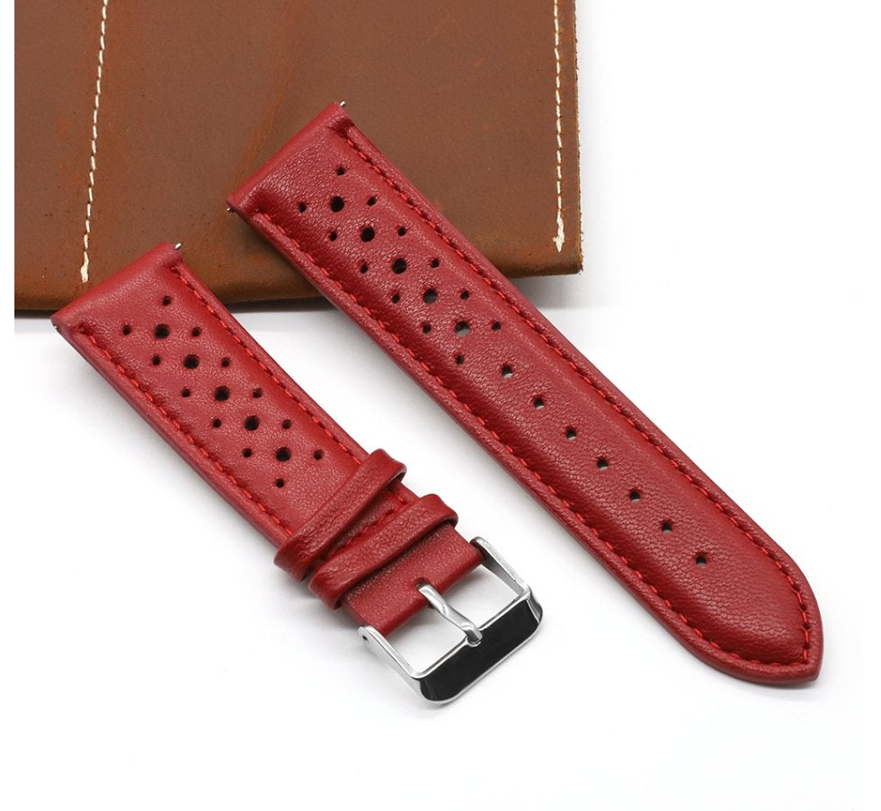 Rode leren horlogeband horloge band racing horlogebandje, Verzenden, Nieuw