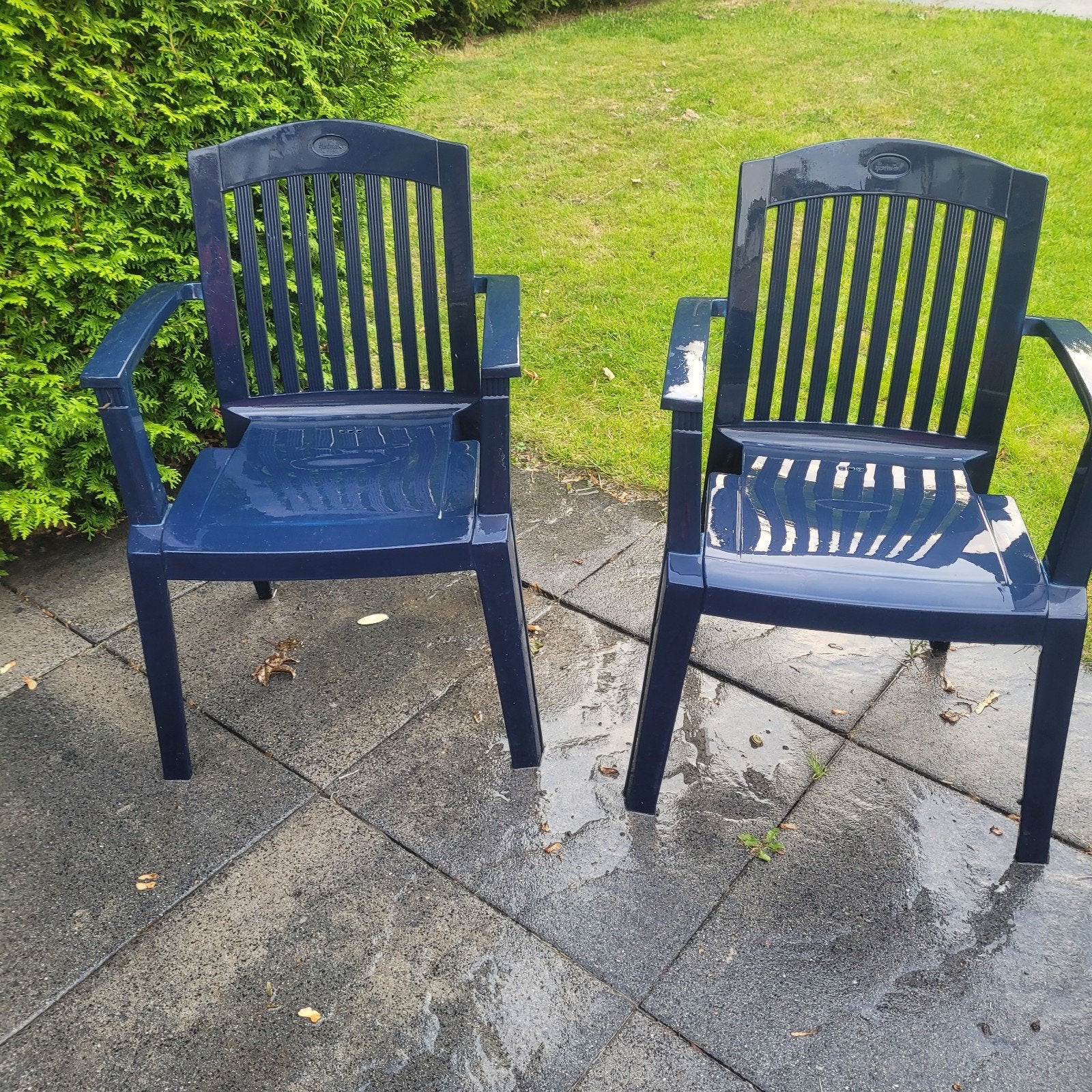 hartmann tuinstoelen blauw 2x, Ophalen, Gebruikt, Kunststof