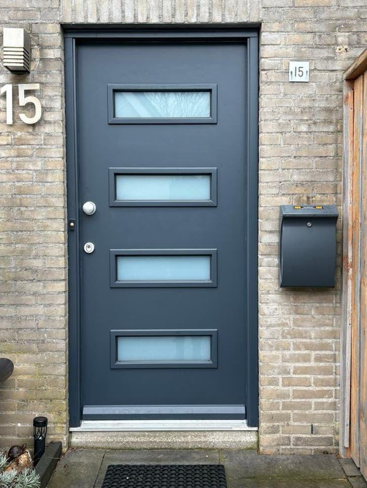 Lundia hardhouten voordeur, antraciet, 3-puntsluiting, Doe-het-zelf en Verbouw, Deuren en Horren, 80 tot 100 cm, Ophalen of Verzenden
