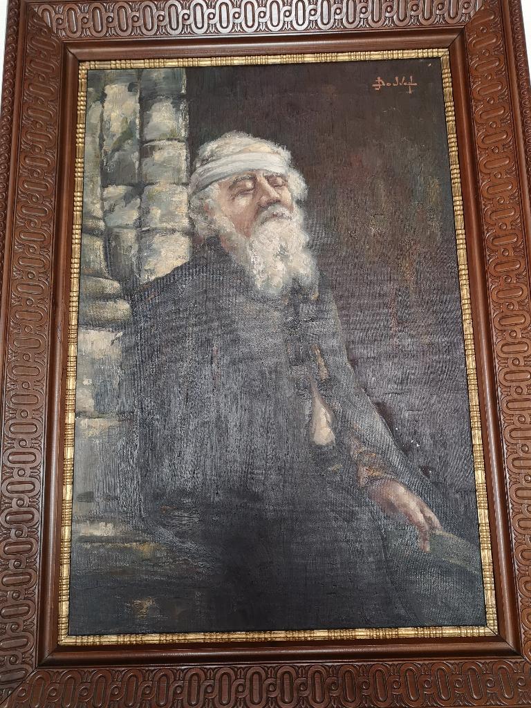 oud schilderij  "oude man in kerker", Antiek en Kunst, Kunst | Schilderijen | Klassiek, Ophalen