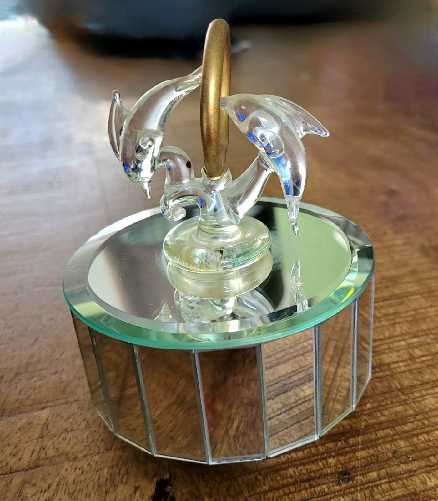 Muziekdoosje met dolfijnen - Glas en spiegel, Ophalen of Verzenden