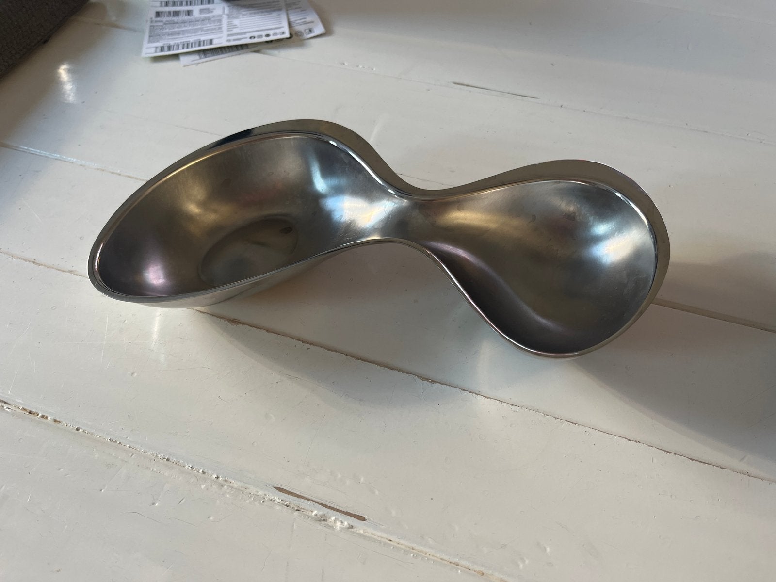 Moderne metalen schaal, zilverkleurig, dubbele kom, Gebruikt, Schaal, Vaatwasserbestendig, Ophalen of Verzenden