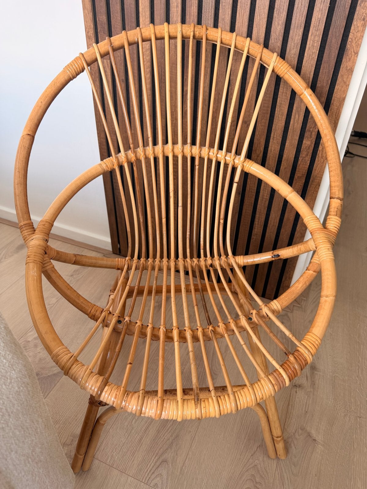 Vintage rotan stoel - Bamboe fauteuil, Gebruikt, Bruin, Riet of Rotan, Ophalen of Verzenden