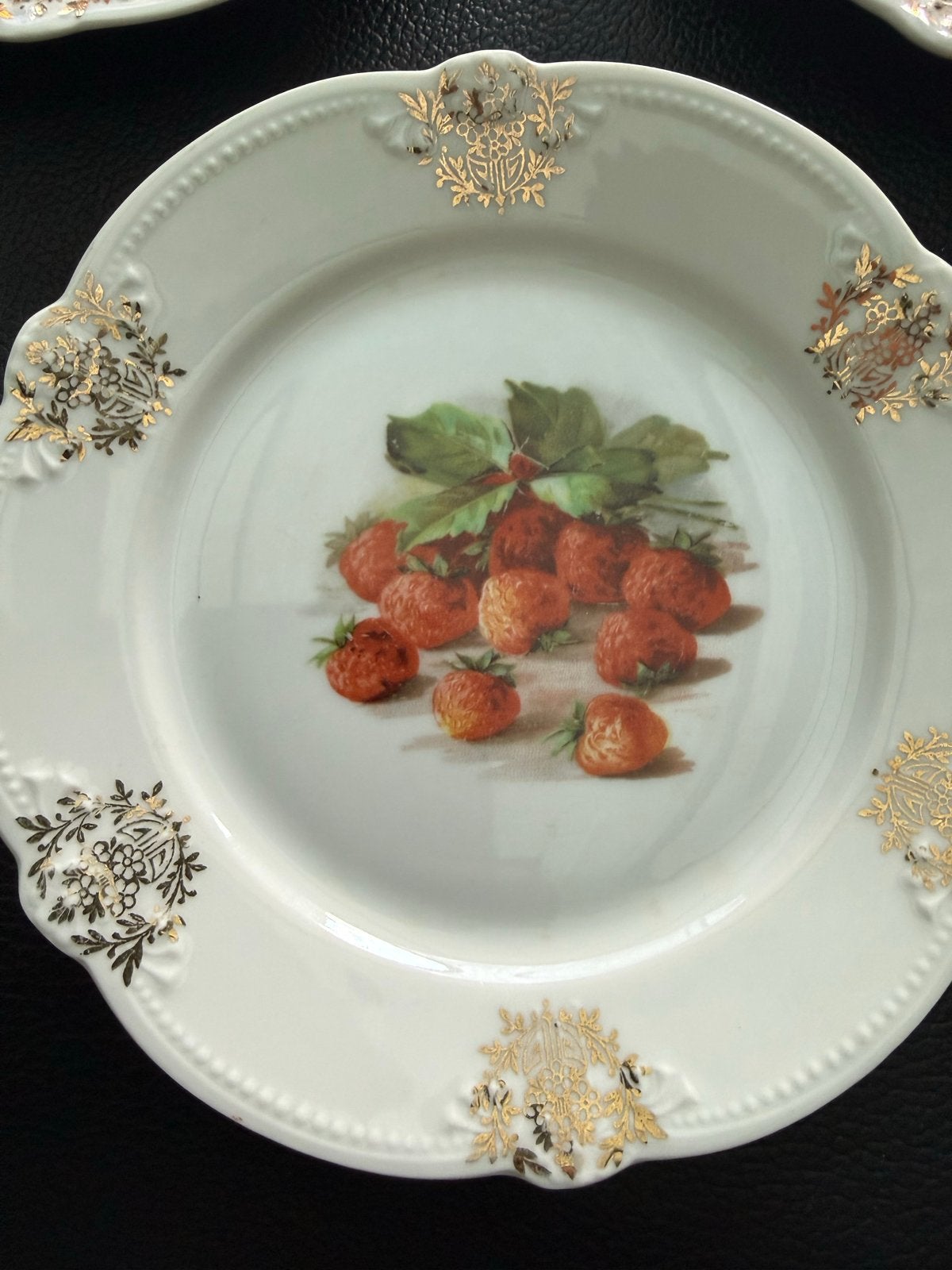 Set van 5 antieke porseleinen borden met fruitdecor, Ophalen of Verzenden