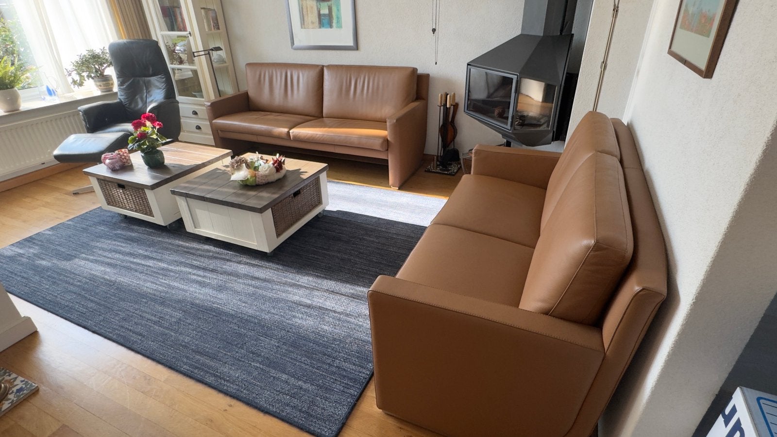 Mooie set DUTCH DESIGN LEOLUX banken, Ophalen, Zo goed als nieuw, Rechte bank, Leer