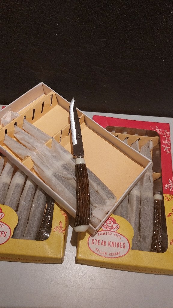 superleuke steakmessen met imitatie hoorn handvat 19 cm lang, Ophalen of Verzenden