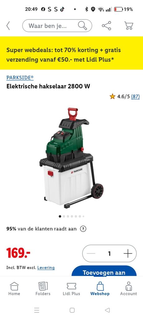 Parkside Hakselaar - Zo goed als nieuw, Tuin en Terras, Hakselaars, Ophalen of Verzenden, Zo goed als nieuw, Elektrisch, Parkside