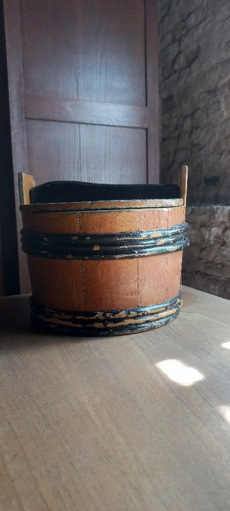 Antieke houten ton (nr. 11) - originele deksel – volkskunst, Ophalen of Verzenden