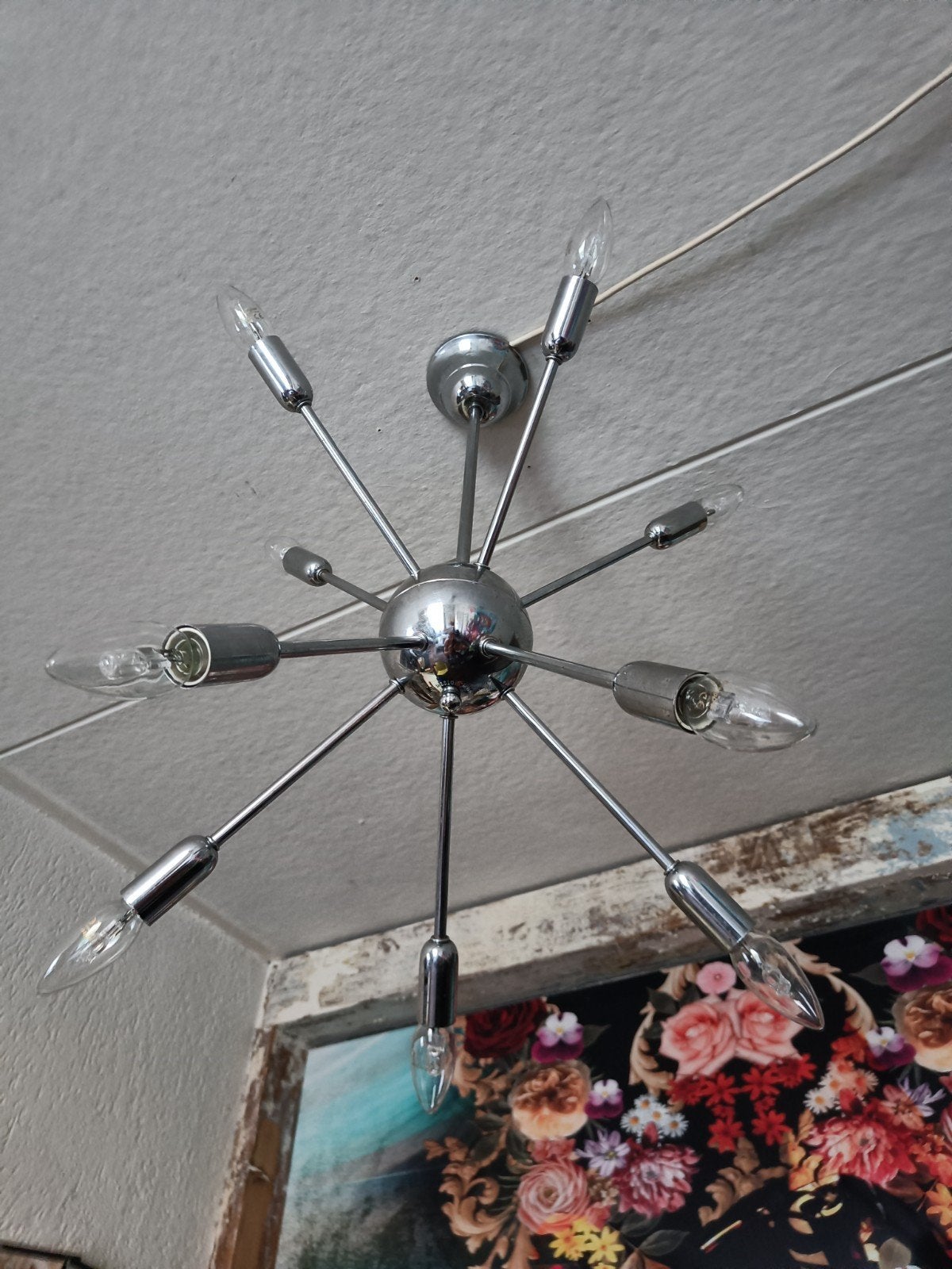 Dulton Design Model 10-040 Sputnik Plafondlamp Chroom, Ophalen, Gebruikt, 50 tot 100 cm, Sputnik, Modern, Retro, Mid-century