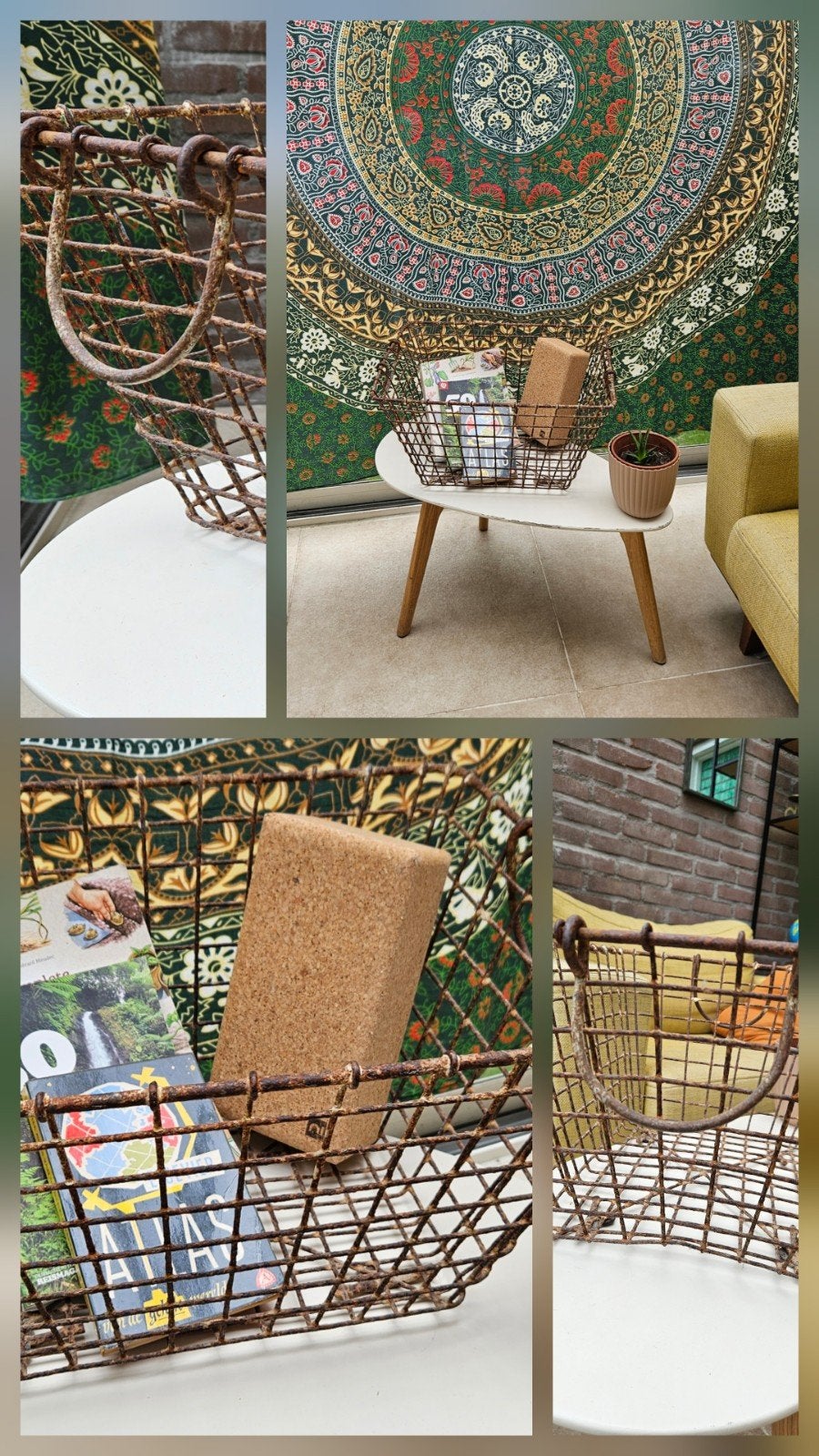 Vintage metalen mand, Ophalen, Rond, Overige materialen