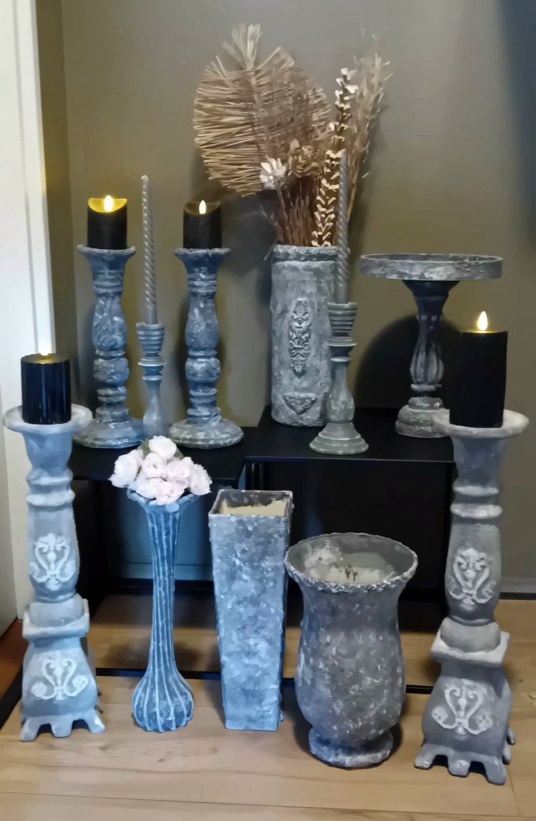 Betonlook Decoratie Set: Kandelaars, Vazen en Plateau, Ophalen, Gebruikt, Modern, Grijs