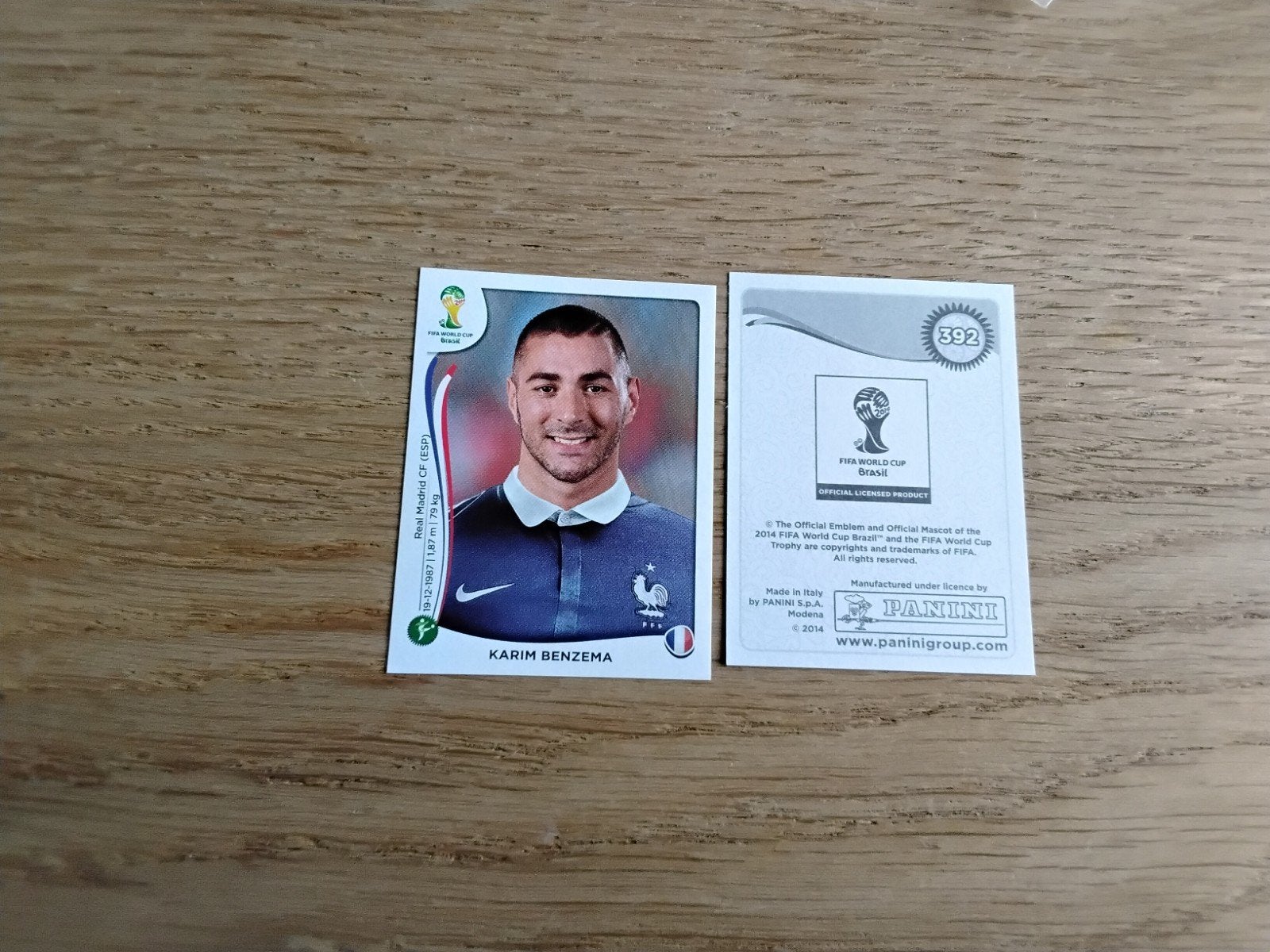 Panini Sticker Karim Benzema Frankrijk WK 2014, Ophalen of Verzenden, Zo goed als nieuw, Poster, Plaatje of Sticker