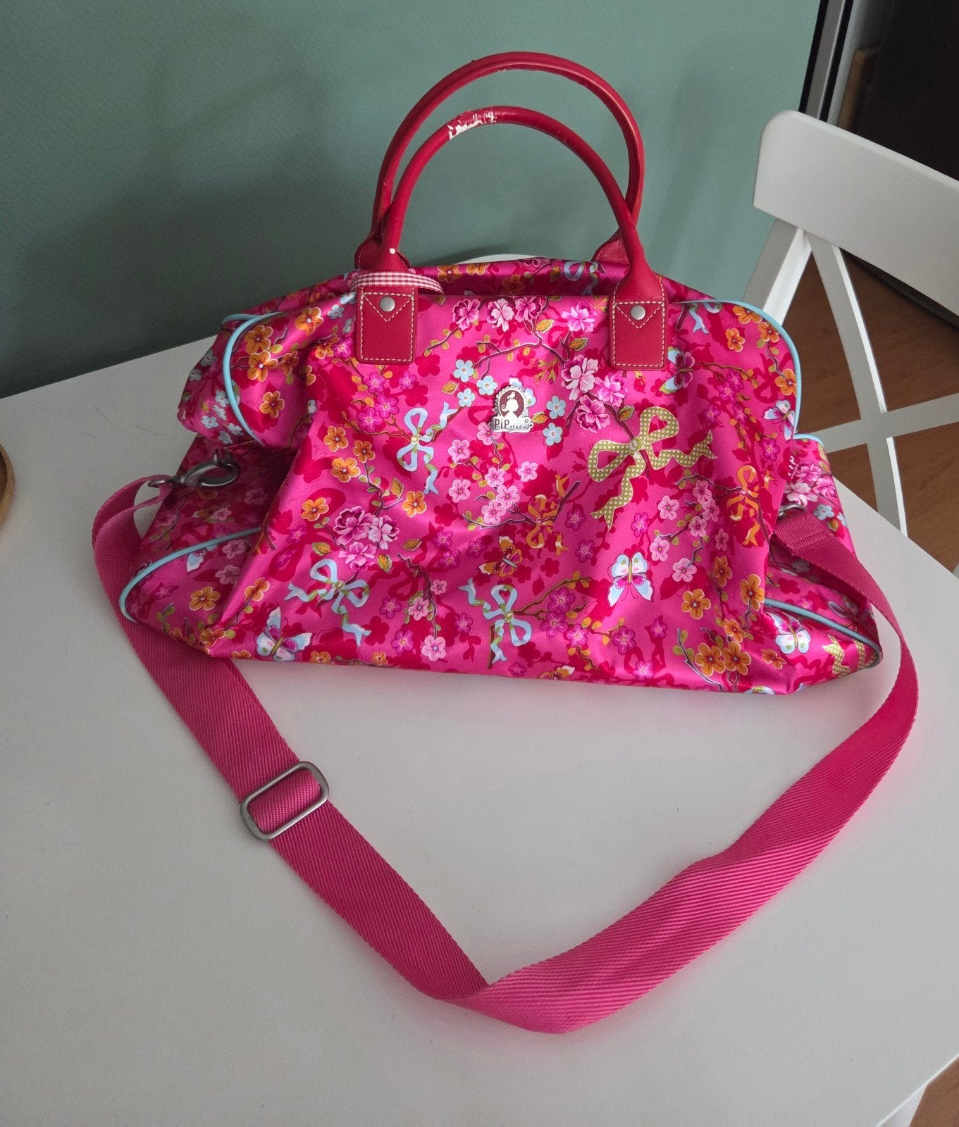 Pip studio, Roze bloemenprint weekendtas, Sieraden, Tassen en Uiterlijk, Ophalen, Gebruikt, Roze, Handtas