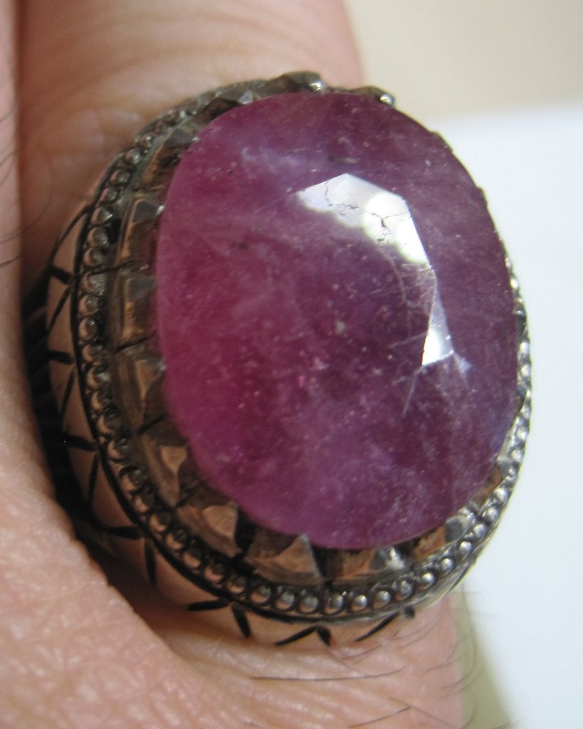 Robijn 15krt 100% natuurlijk mooie Art Deco design ring M 19, Ophalen, 18 tot 19, Zo goed als nieuw, Dame of Heer