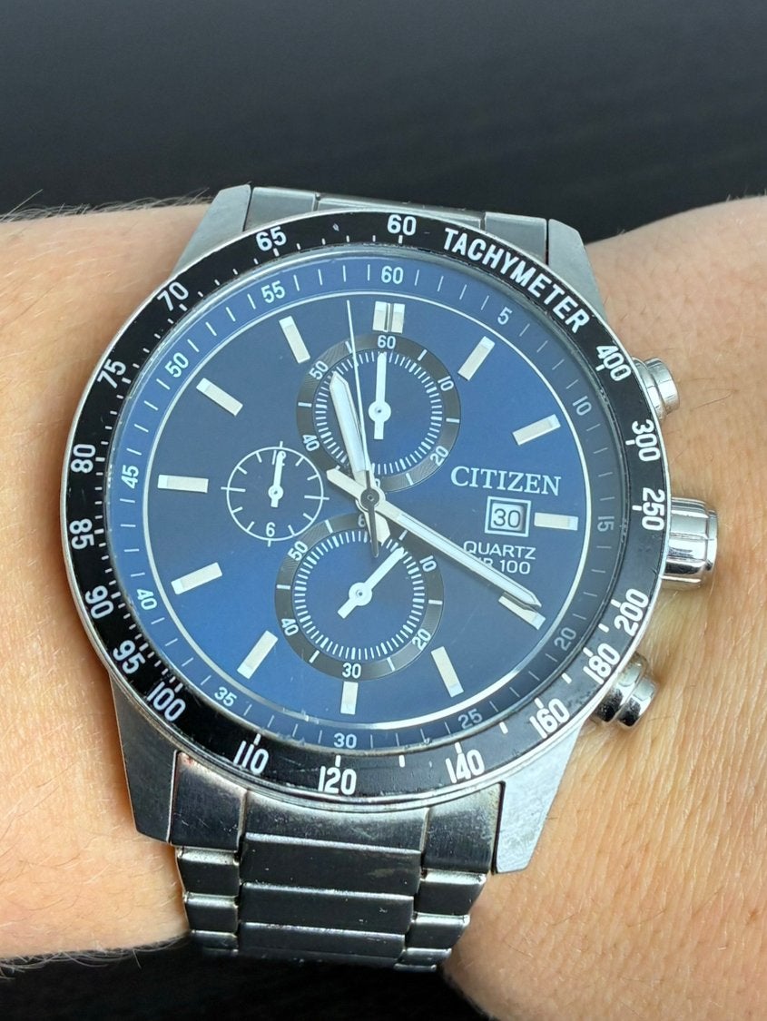 Citizen heren horloge quartz chronograaf blauw wijzerplaat, Blauw, IOS, Ophalen of Verzenden, Zo goed als nieuw