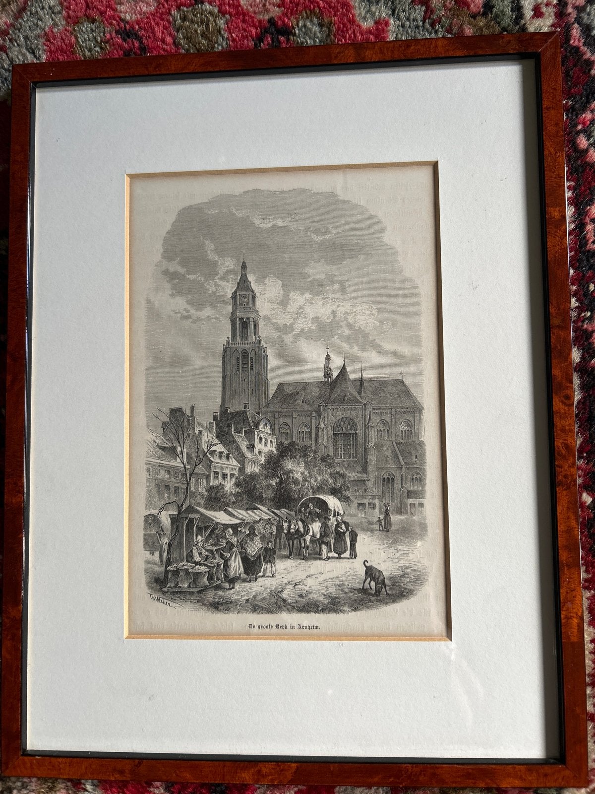 Antieke Gravure 'De Groote Kerk in Arnhem' - Ingelijst, Ophalen, Ingelijst, 1800 - 1899, Stadsgezicht
