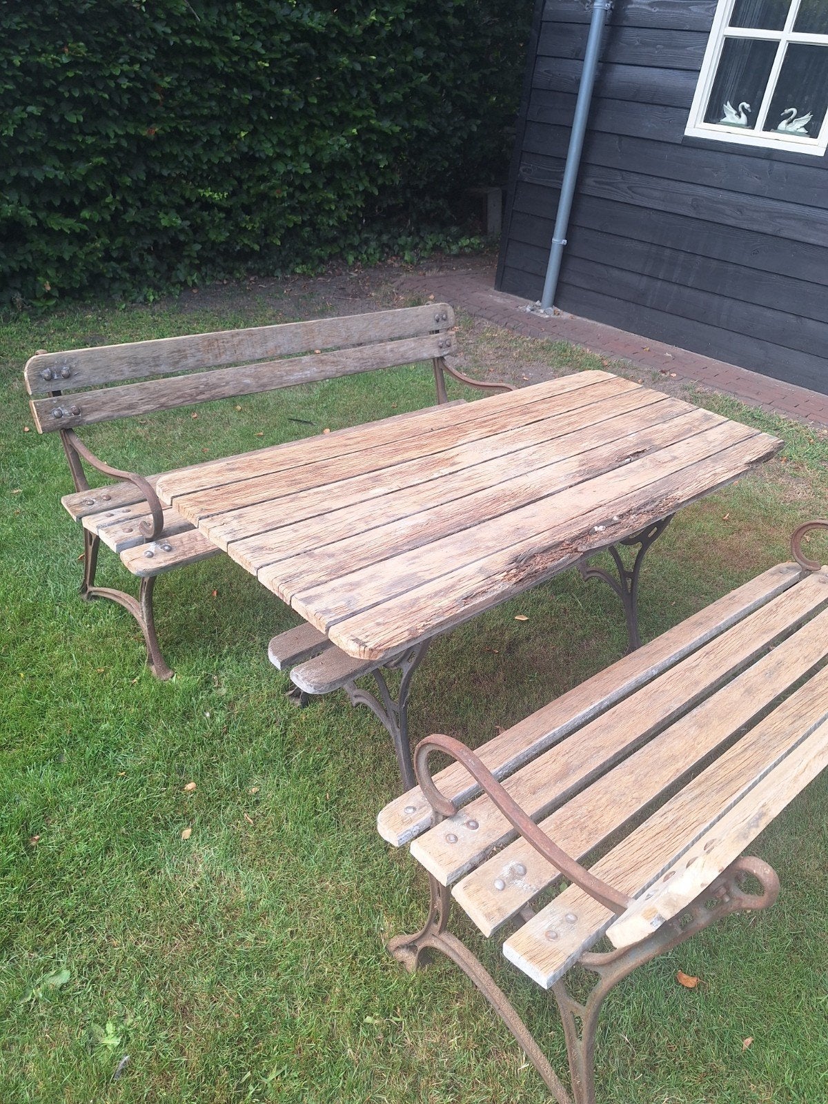 tuinset met gietijzeren onderstel., Tuin en Terras, Tuinsets en Loungesets, Ophalen, Gebruikt, Overige materialen
