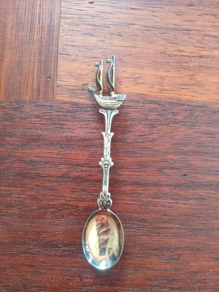 Vintage verzilverde theelepel Schip DD90, Antiek en Kunst, Antiek | Bestek, Ophalen of Verzenden
