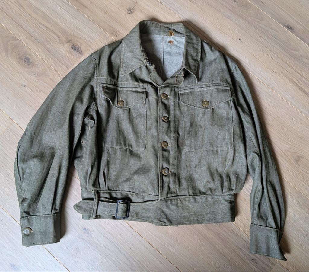 Britse denim battledress 1944, Verzamelen, Ophalen of Verzenden, Engeland, Kleding of Schoenen