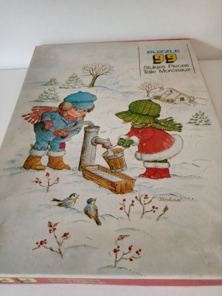 Vintage Legpuzzel 99 Stukjes Wintertafereel Kinderen, Ophalen of Verzenden, Minder dan 500 stukjes, Zo goed als nieuw, Legpuzzel
